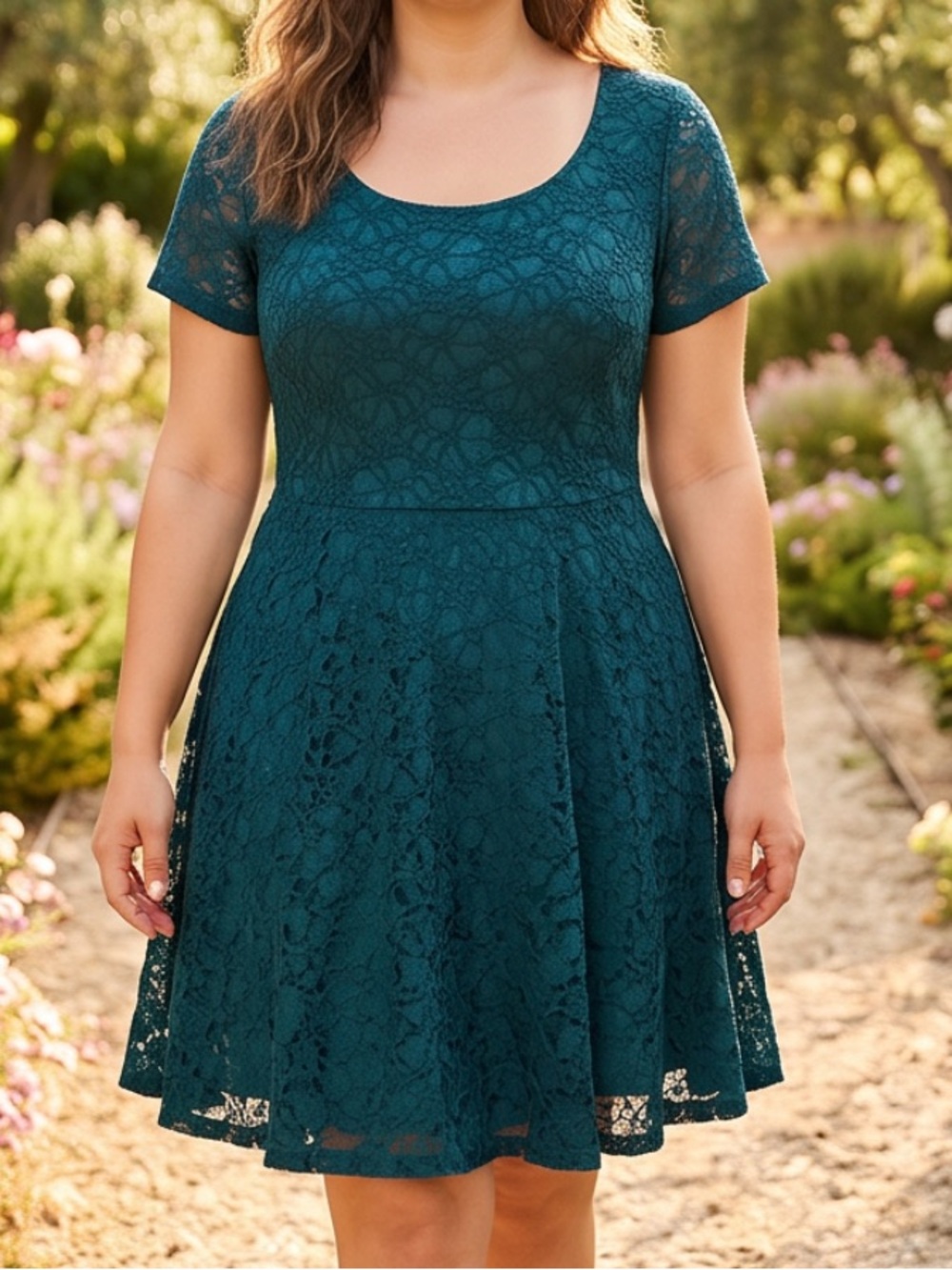 Teal Blue Lace A-Line coastal cowgirl Midi casual Dress